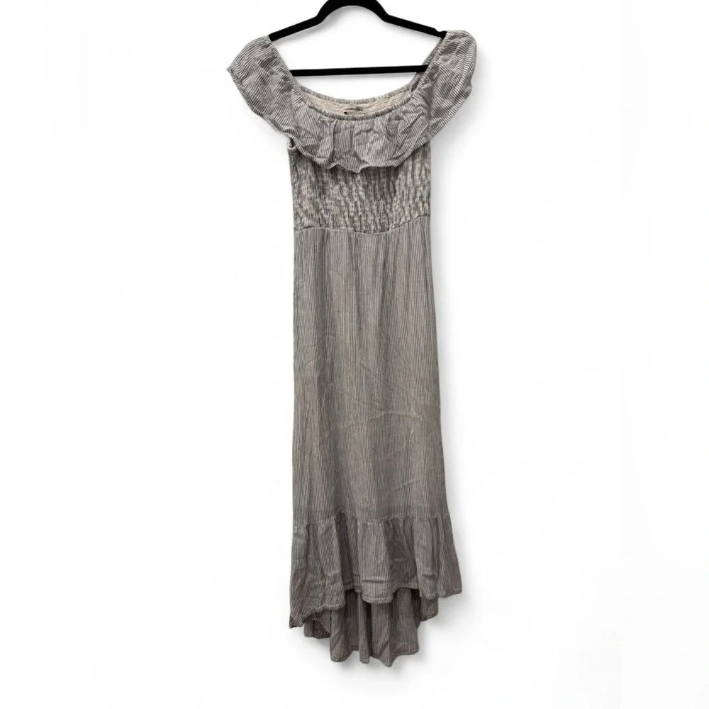 Abercrombie & Fitch Blue Striped Smocked Maxi Dress Small S Petite Off Shoulder